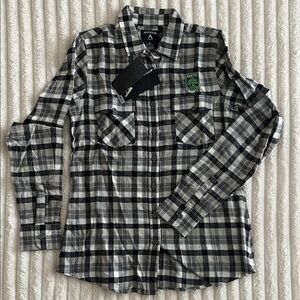Antigua Black and White Plaid Women’s Shirt Logo FC Austin Soccer Team Medium